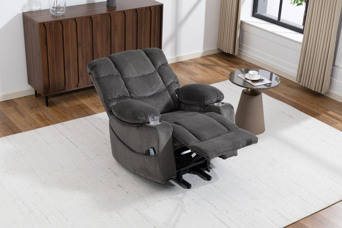 Ultra wide electric lounge chair with hot massage heating and auxiliary standing function - velvet rotating lounge chair for living room, bedroom, and office use