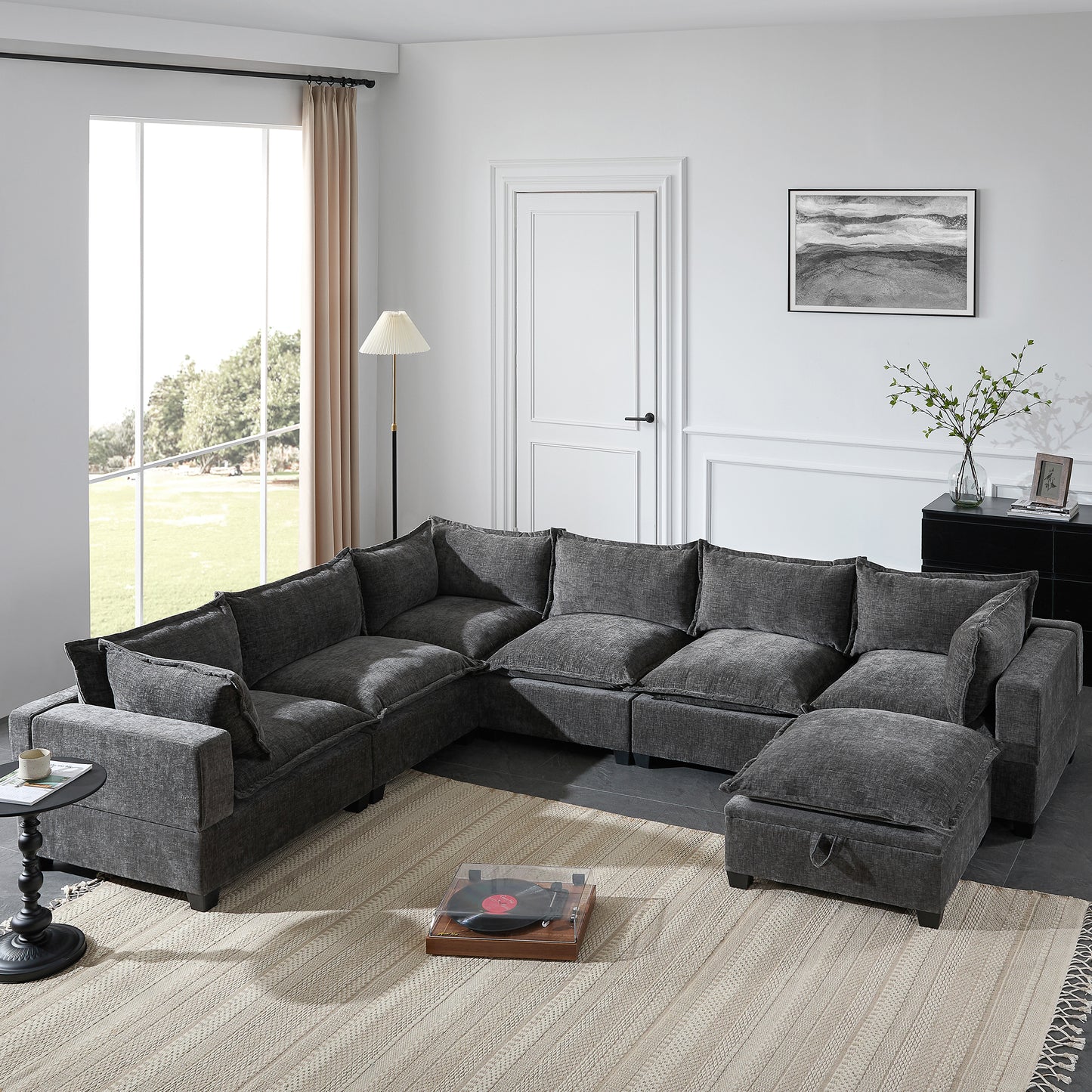 [VIDEO]117.5'' Modular Sectional Sofa with Movable Storage Ottoman, 7 Seat U Shaped Couch, Wide Seat & Free Combination, Oversized Chenille Sofa for Living Room & Apartment, 2 Colors