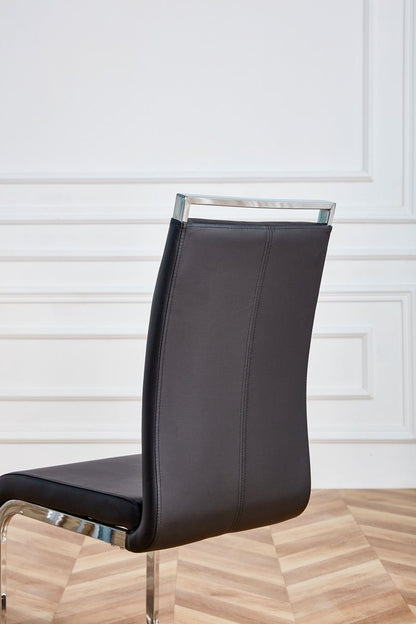 Modern Dining Chairs,PU Faux Leather High Back Upholstered Side Chair with C-shaped Tube Chrome Metal Legs for Dining Room Kitchen Vanity Patio Club Guest Office Chair (Set of 4)(Black+PU Leather)1162