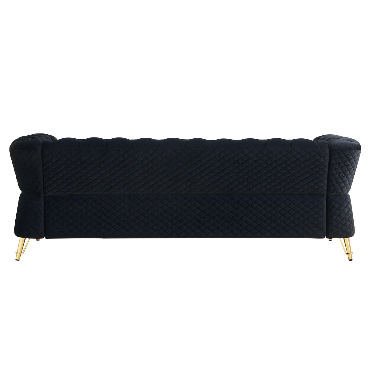 Modern Tufted Velvet Sofa 87.4 inch for Living Room Black Color