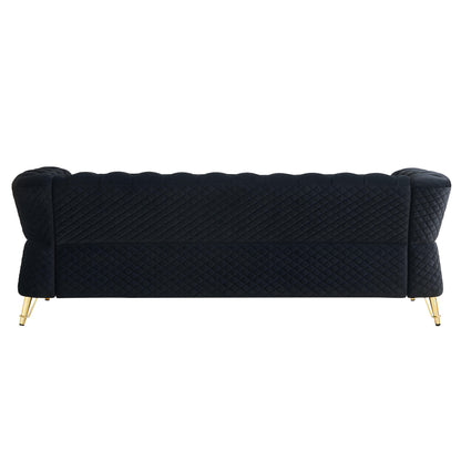 Modern Tufted Velvet Sofa 87.4 inch for Living Room Black Color