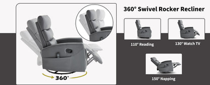 Heat Massage Manual Recliner Chair with Rocker and Swivel in Fabric, Grey – Model W3224P322245