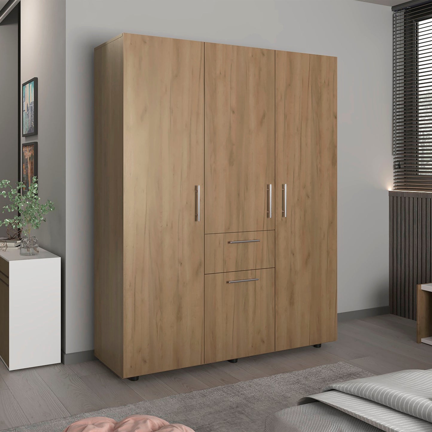 Bariloche 70' High Four-Door, One Drawer Armoire with Three Hanging Rods and Seven Storage Shelves, Bedroom Wardrove
