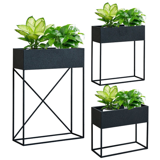 3‑Pack Pre‑Assembled Metal Raised Garden Bed Planter Stand with Non‑Woven Liner, UV‑Resistant Coated Elevated Flower Herb Planter Box, Modern Rectangular Plant Holder for Patio Balcony Backyard Indoor