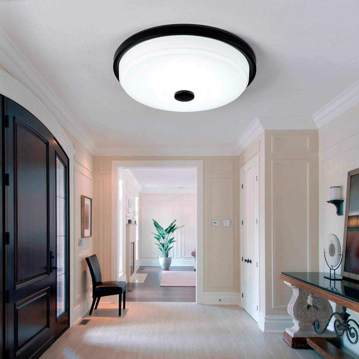14.37" x 14.37" x 3.54" LED Flush Mount Ceiling Light, 25W Remote Stepless Dimmable Ceiling Lamp, RA>90, Metal Body & Glass Shade