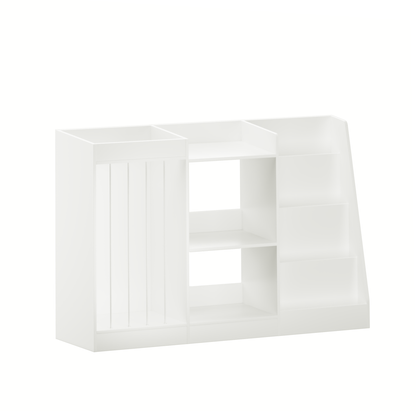 Kids Bookshelf and Toy Storage, 3-Tier Book Shelf, Sling Baby Bookcase with Stuffed Animal Storage, Toddler Montessori Bookshelf