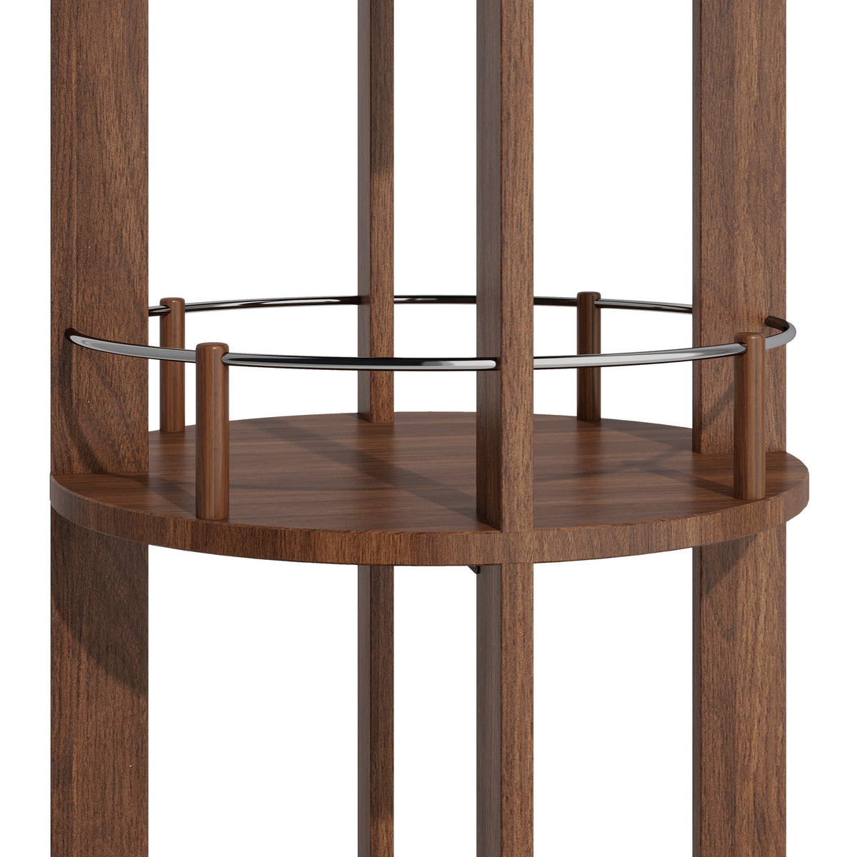 73" Tall Round Wine Rack, Freestanding Wine Bar Cabinet With 360° Rotating Design Wine Glass Rack, 360° Smooth Rotation & Stable Base, 3-Tier Storage Shelf, MDF & Metal, Walnut