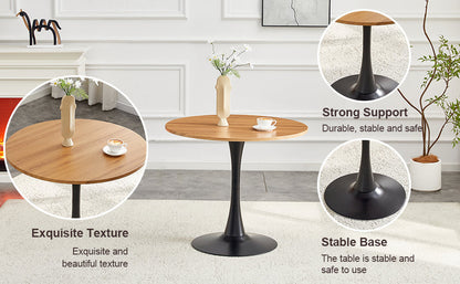 Round Dining Table, 31.5" Circle Tulip Table with Thickened Tabletop & Metal Pedestal, Mid Century Modern Bistro Table for Kitchen, Small Places, Living Room, Cafe (Faux Wood)W2920P405350
