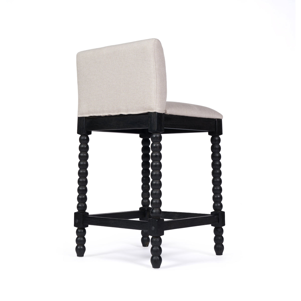 Farmhouse Coastal Counter Stools Set of 2,  Rubberwood Bobbin Legs, Linen-Like Upholstered Bar Stool with Backrest, 300 LBS Capacity Kitchen Island Stools