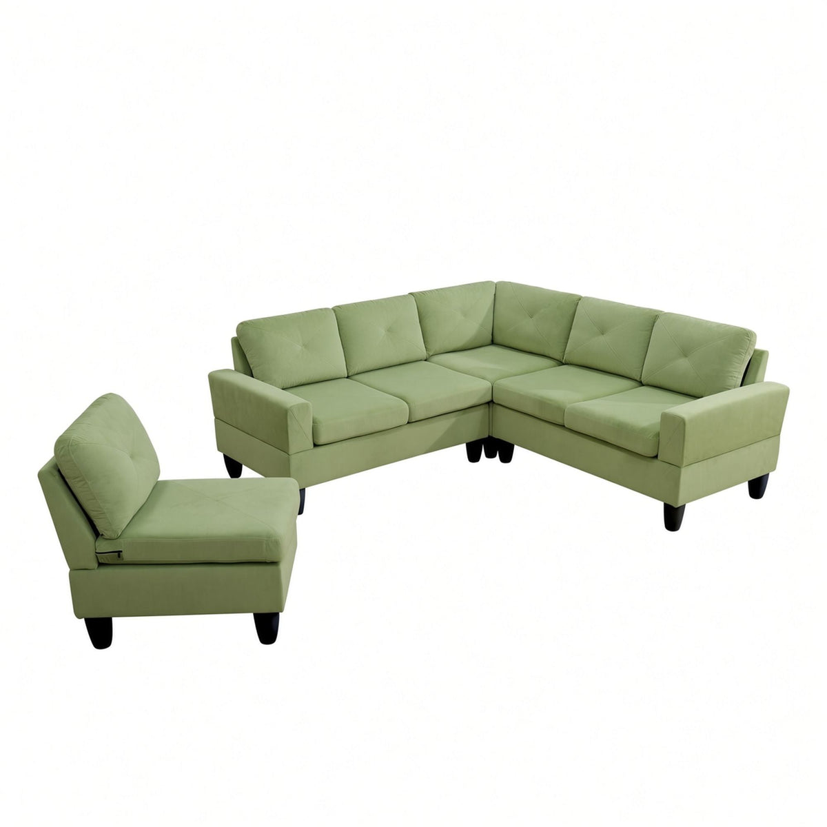 95.5 x 75 Inches Width Apple Green Modular L-Shaped Sectional Sofa 6-Seater 4-Piece Massa Flannel  Fabric Couch with Chaise