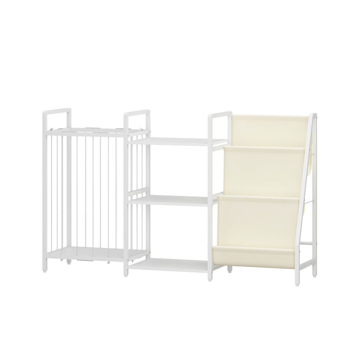 Kids Bookshelf and Toy Storage, 3-in-1 Book Shelf for Kids Rooms, Sling Baby Bookcase with Stuffed Animal Storage, Toddler Montessori Bookshelf for Nursery, Playroom, Kindergarten, White