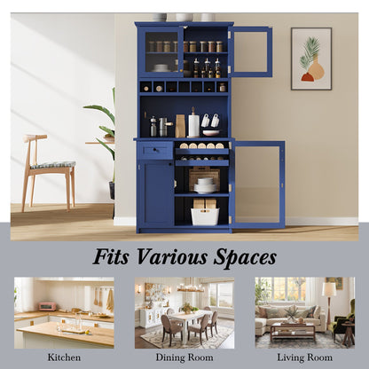 [Assembly Video Provided] TOPMAX Farmhouse 35.4x17.7x74.8inch Freestanding Buffet with Hutch – Blue