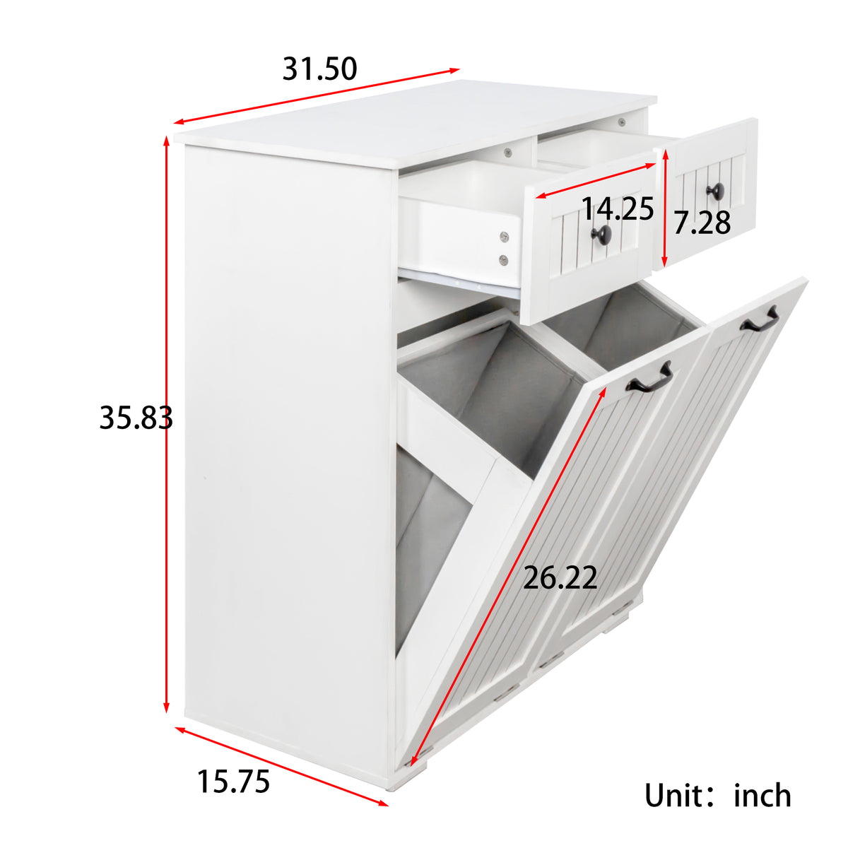 Laundry Cabinet, with 2 Removable laundry basket and 2 Drawers