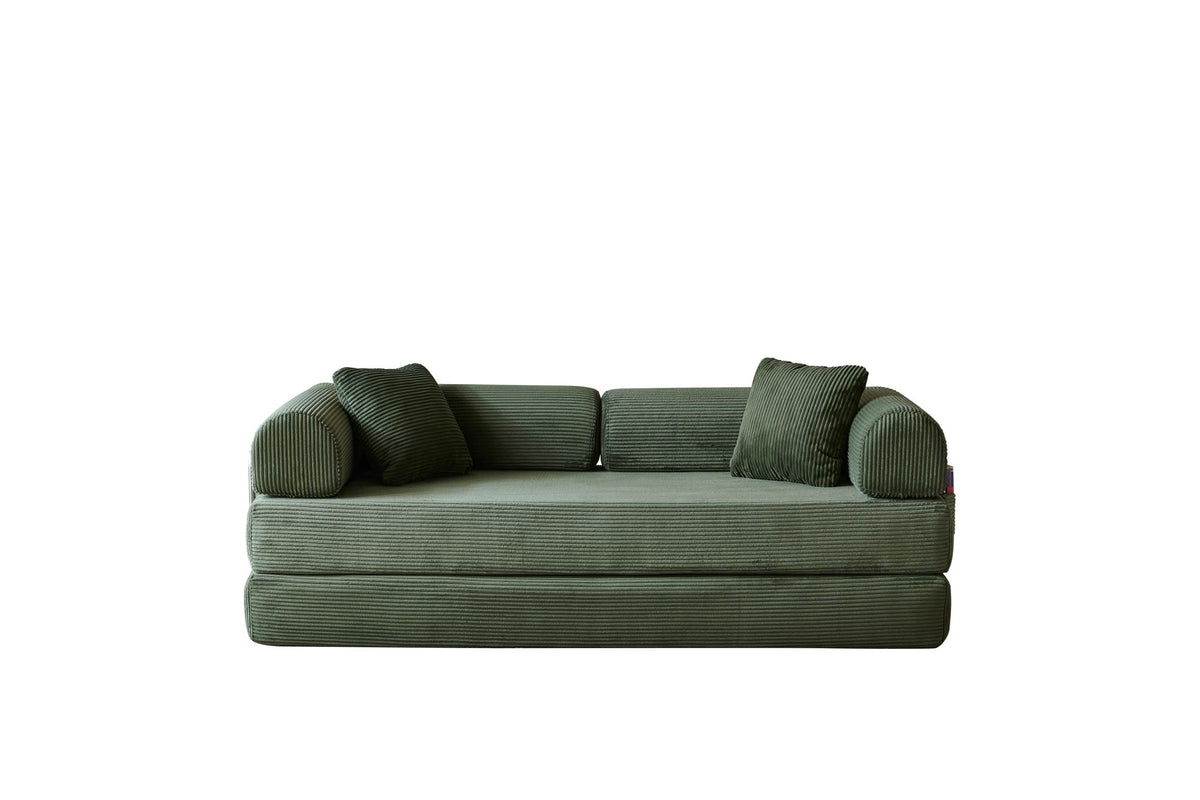 78.8' Compression Sofa,Convertible Floor Sofa Bed-with Pillow Back Support Armrest,Comfy Futon Couch Sleeper Bed,Loveseats Boneless Modular Sectional Sofa,Corduroy fabric,for Living Room,Bedroom,Green