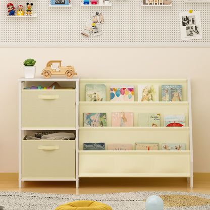 Kids Bookshelf with 3-Tier Front-Facing Book Display, 2 Storage Bins and Bottom Cabinet, Children's Bookcase Organizer for Bedroom, Playroom and Nursery