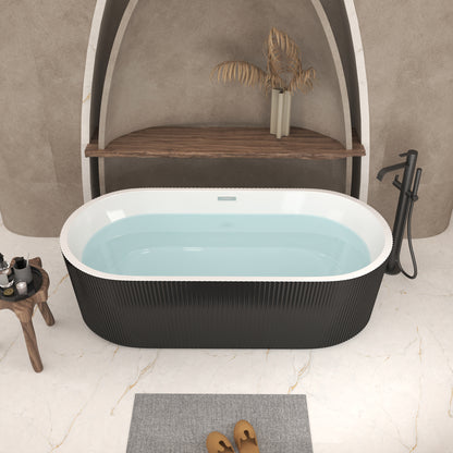 67' Linear Acrylic Freestanding Bathtub Stand Alone Soaker Tub, Glossy Black Acrylic, POP-UP Chrome Drain, cUPC Certified