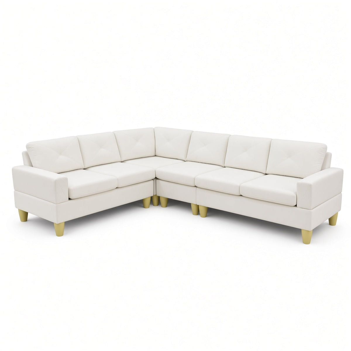 95.5 x 75 Inches Width Beige Modular L-Shaped Sectional Sofa 6-Seater 4-Piece Massa Flannel Fabric Couch with Chaise