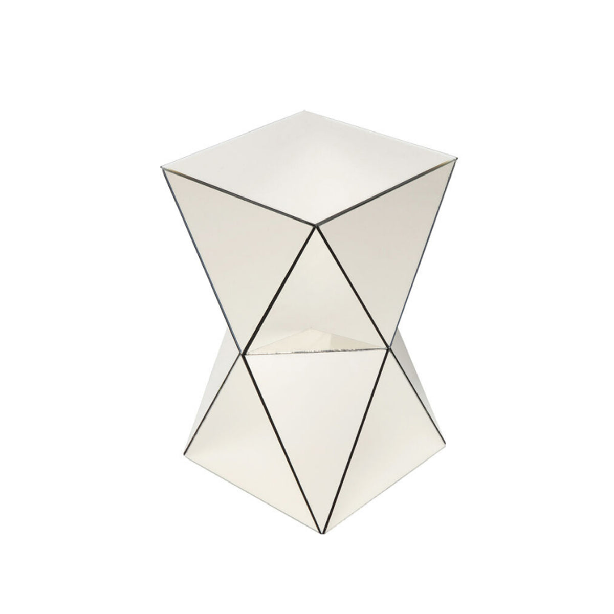 Champagne Mirrored Geometric Side Table, Modern Luxe Accent End Table, Reflective Mirror Decorative Nightstand for Living Room, Bedroom, Sofa Side