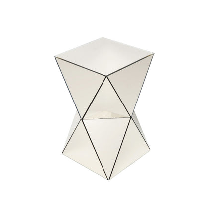Champagne Mirrored Geometric Side Table, Modern Luxe Accent End Table, Reflective Mirror Decorative Nightstand for Living Room, Bedroom, Sofa Side