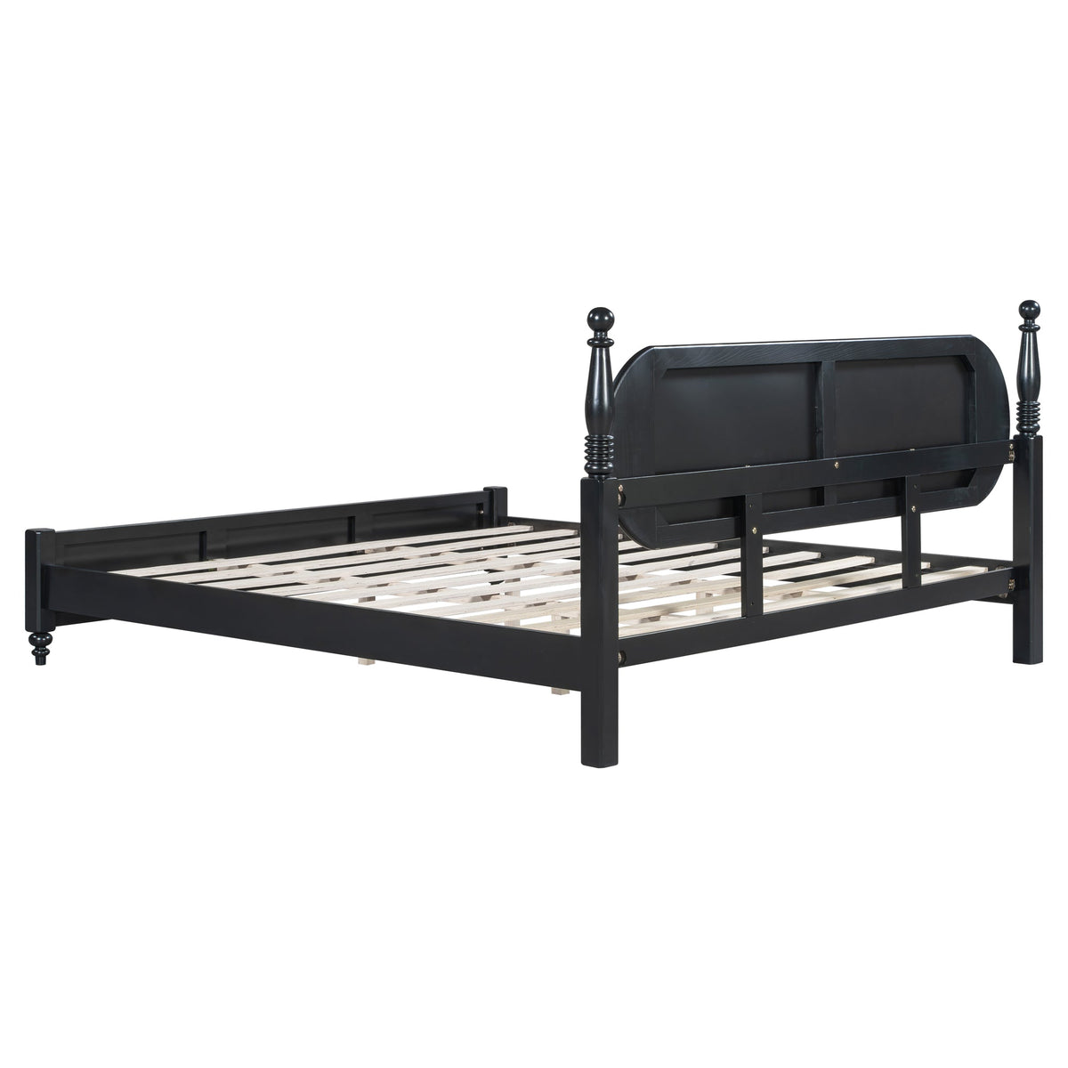 King Bed Frame, Solid Wood Platform with Slats, Modern Navy Blue & Black Bedroom Furniture, No Box Spring Needed