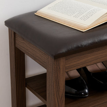 A height-adjustable shoe-changing bench made of high-quality wood, equipped with a comfortable seat and concealed storage space,Natural rubber wood,Brown