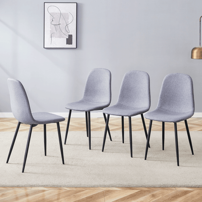 Luxury Simple Chair - Set of 4 Light Gray Linen-Cotton Material High Resilience Dining Chair with Metal Black Leg.Integral metal leg architecture,Suitable for various interior decoration styles.