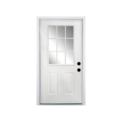 36 x 80 Fiberglass Entry Door,4-9/16 in.New Packaging Vinyl Frame,9 Lite Low-E Glass - Primed Front Door for Home's Front Entrance,Left Hand Inswing,White Oak Wooden Grain Knock-Down Door