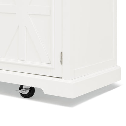 47.2" Kitchen Island with Drop Leaf, Power Outlet, Rolling Kitchen Storage Cart on 4 Wheels with 4 Door Shelves, Cross Barn Doors & Visual Glass Door for Kitchen,White