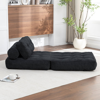 Folding Sofa Bed, Convertible Sleeper Chair with Pillow Foldable Mattress with Back Support, Portable Fold Out Chair Bed Comfy Floor Sofa Lounge for Living Room Bedroom, Black , Single