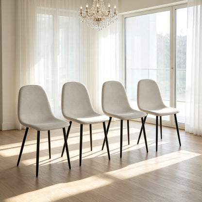 Dining Chairs Set of 4, Modern Accent Chairs with Linen Fabric Upholstered Seat - Beige