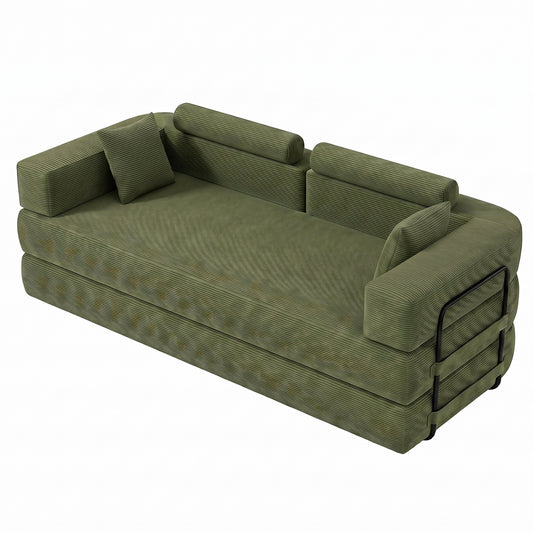 Folding Sofa Bed, Corduroy Convertible Sofa Bed, Modular Sectional Sleeper Sofa, No Assembly Boneless Couch for Living Room, Memory Foam Floor Cloud Couch with Removable Slipcovers & Cylindrical Headr