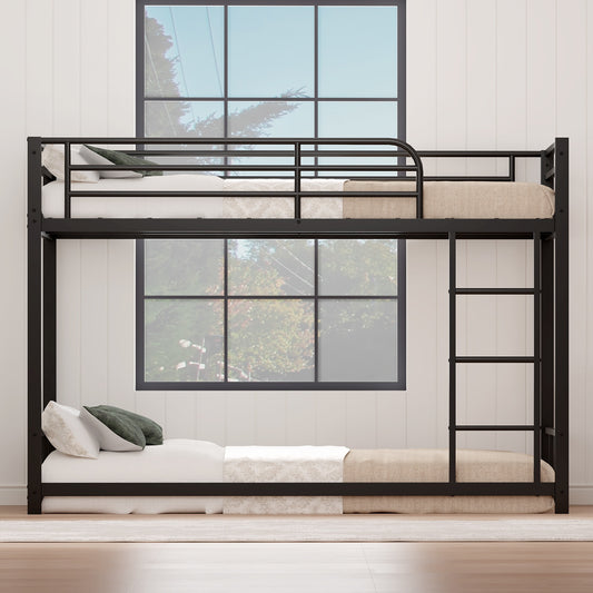 NEW Bunk Bed Twin Over Twin, Heavy Duty Metal Bunk Twin Bed Frames with Safety Guard Rails & Ladder, Space-Saving Design, Twin Bunk Beds for Kids Teens Adults, No Box Spring Required