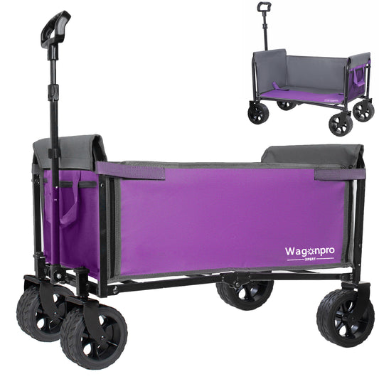 Upgraded 5*2' Wide Wheels, All-in-One Convertible Folding Trolley with Full-Side Opening & Dog Leash, Versatile Seating & Storage, 220Lbs Capacity for Camping, Beach, Shopping, Purple