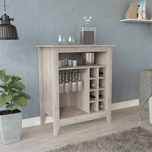 Essential Bar Cabinet, One Open Shelf, Six Built-in Wine Rack, One Drawer -Light Gray