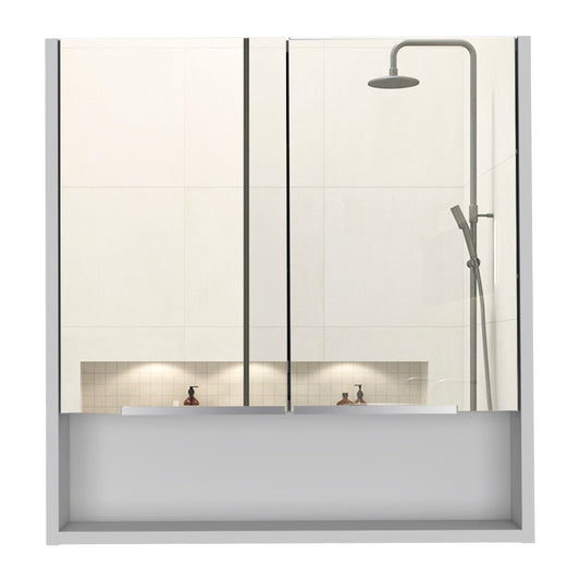 Jaspe Mirror Cabinet, Three Internal Shelves, One Open Shelf, Double Door Cabinet -White