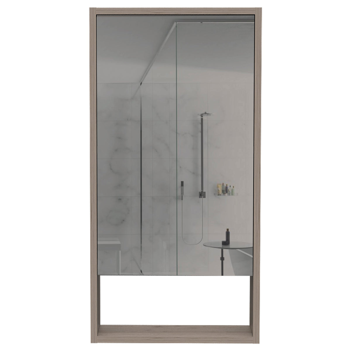 Mariana Medicine Cabinet, One External Shelf, Single Door Mirror Two Internal Shelves -Light Gray