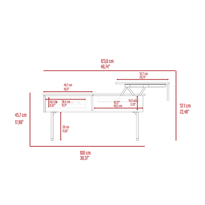 Lift Top Coffee Table, One Drawer, Two Legs, Carbon Espresso / Onyx