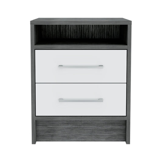 Eter Nightstand , End Table, Side Table Superior Top, Two Drawers -Smokey Oak / White