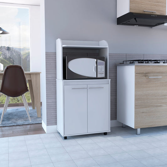 Kira Kitchen Kart, Double Door Cabinet, One Open Shelf, Two Interior Shelves -White – Model B20091922