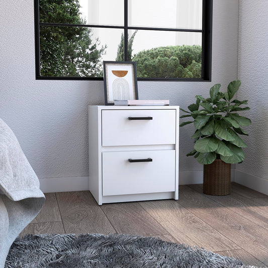 Nightstand 18"H , 2 Drawers with Metal Handles, White