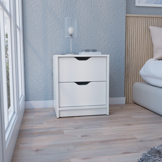 Basilea 2 Drawers Nightstand , End Table, Side Table Pull Out System -White