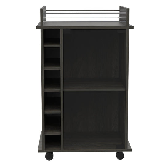 Dukat Bar Cart,Two Shelves, Six Built-in Wine Rack, Four Casters -Espresso – Model B07091847