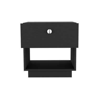 Single Drawer Nightstand 19"H with Open Storage Shelf, Black