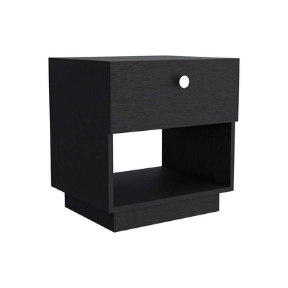 Single Drawer Nightstand 19"H with Open Storage Shelf, Black
