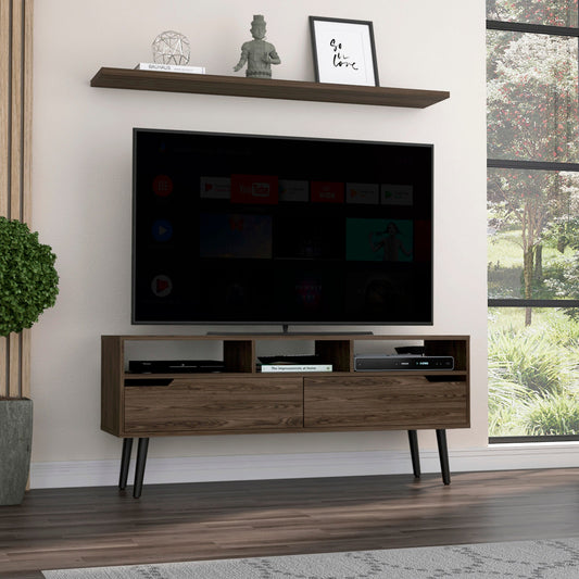 Oslo Tv Stand for TV´s up 51", Two  Drawers, Four Legs, Three Open Shelves -Dark Walnut