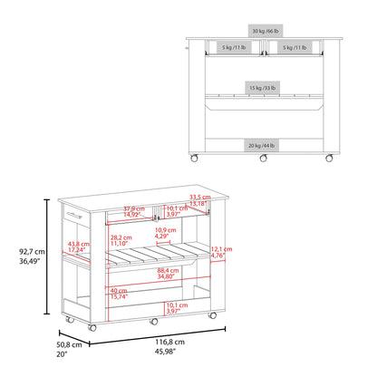 Kitchen island  with Open Storage and 3 Shelves, White