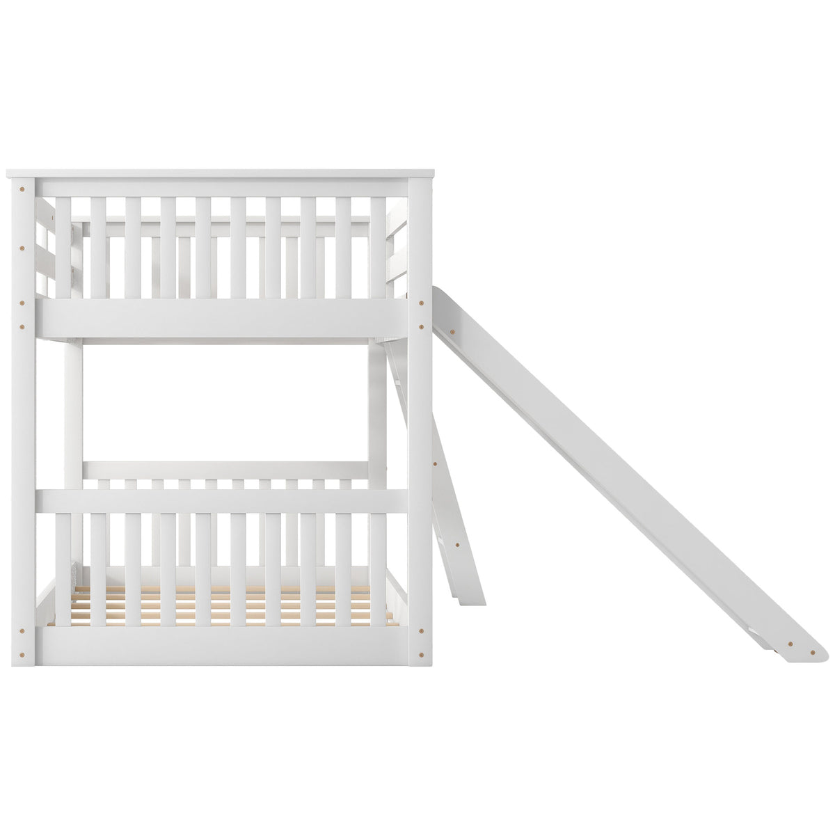White Twin over Twin Bunk Bed with Convertible Slide and Ladder, Pine Wood, 79.1''L x 42.1''W x 49.4''H