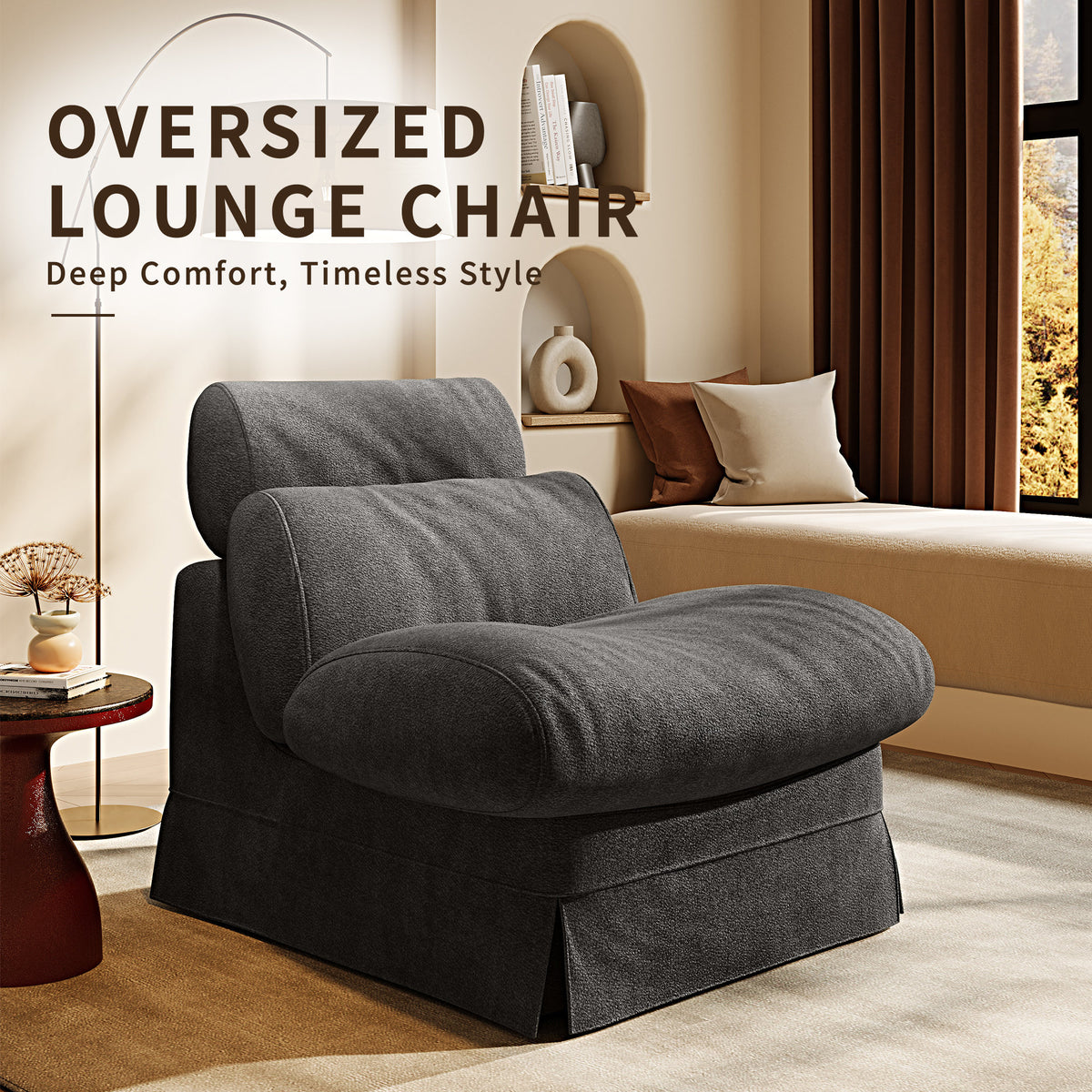 Minimalist Accent Chair with Solid Wood Frame, Soft Medium-Firm Chenille Upholstery, Ideal for Living Room, Bedroom, Balcony & Office Reading Nook