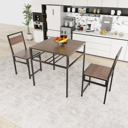 Industrial Dining Table Set with 2 Chairs, Small Square Kitchen Table with Storage Rack for Small Space Apartment