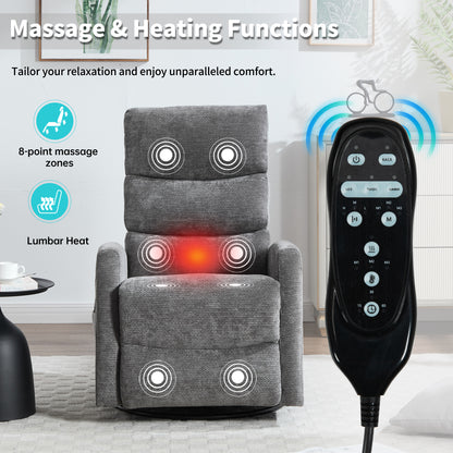 Heat Massage Manual Recliner Chair with Rocker and Swivel in Fabric, Grey – Model W3224P322251